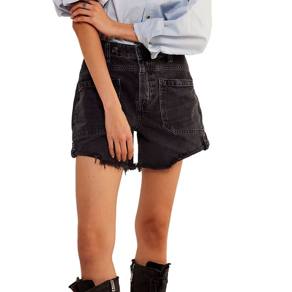 We The Free Black Jean Shorts High-Waisted Distressed - Picture 1 of 10